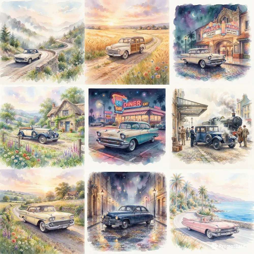 Classic Automobile Watercolor Collections