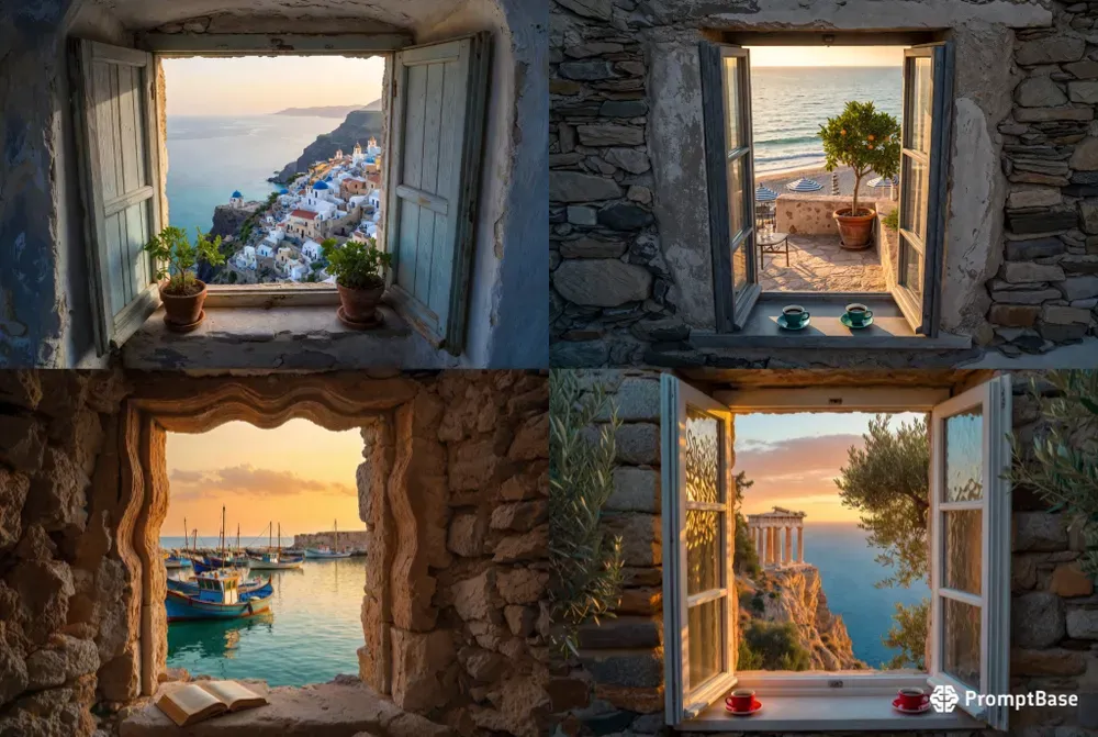 Mediterranean Window Views Art Posters