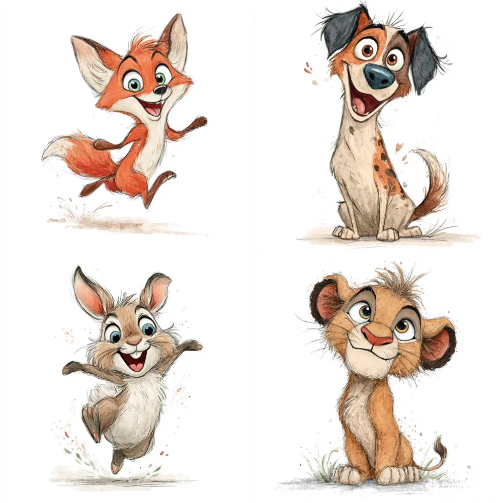 Funny Cheerful Watercolor Animal Clipart