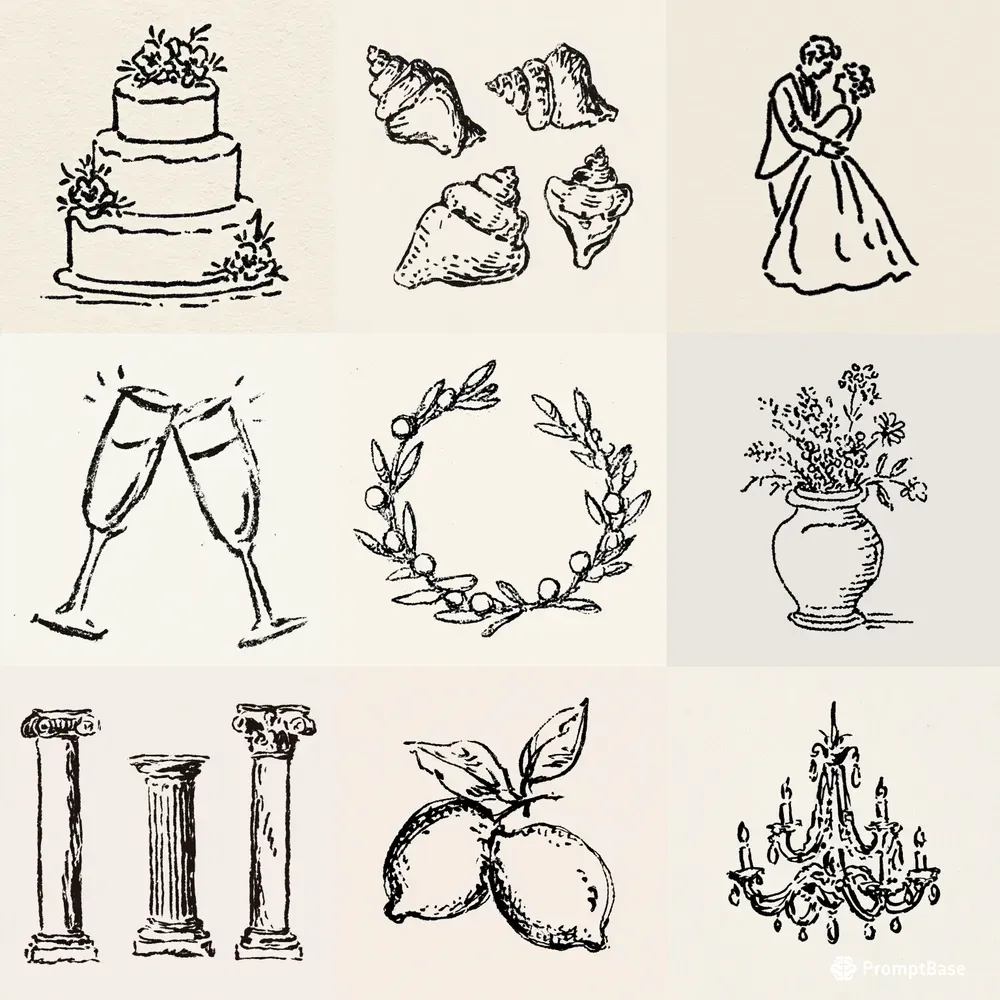 Vintage Wedding Line Art