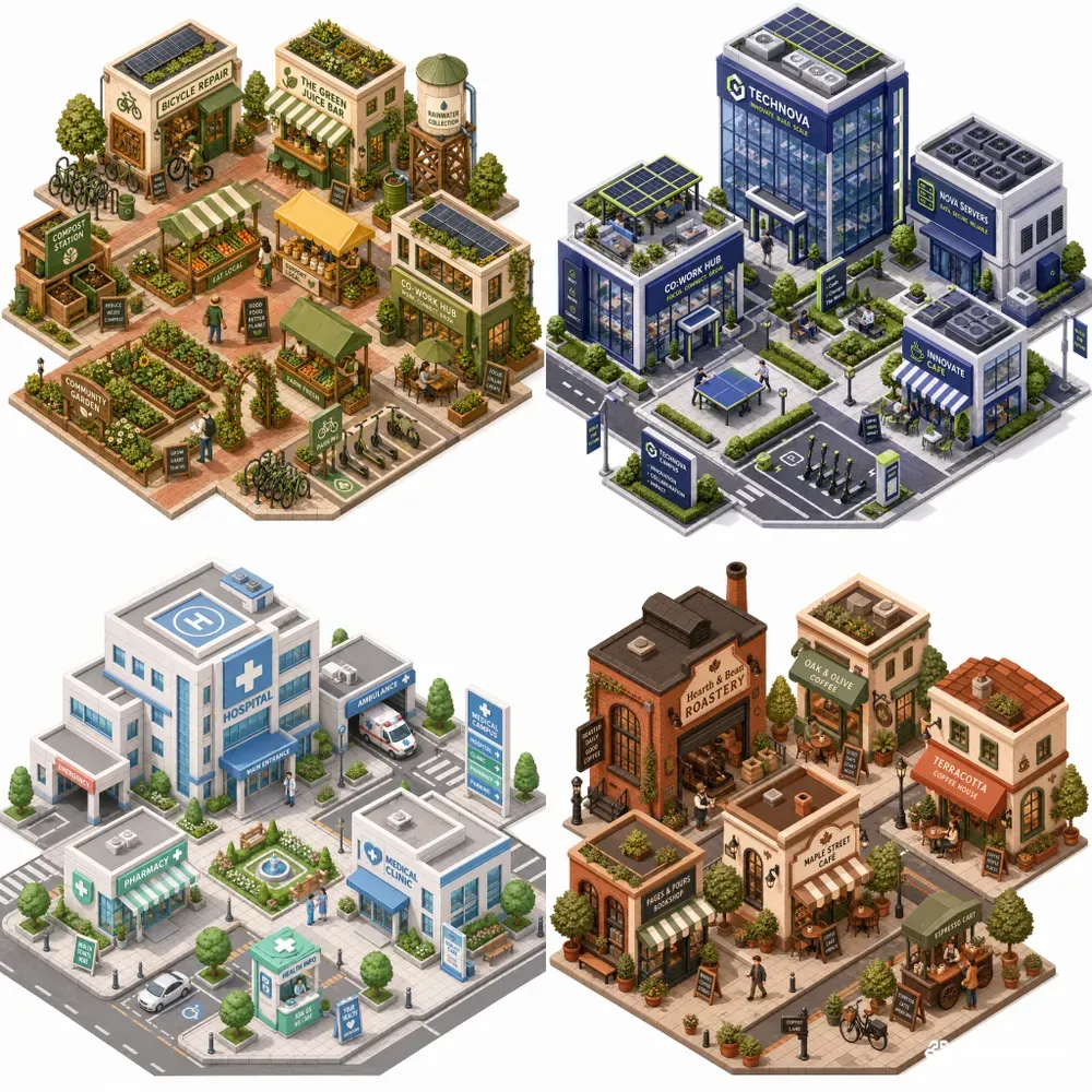 Isometric Microcity Scene Icons