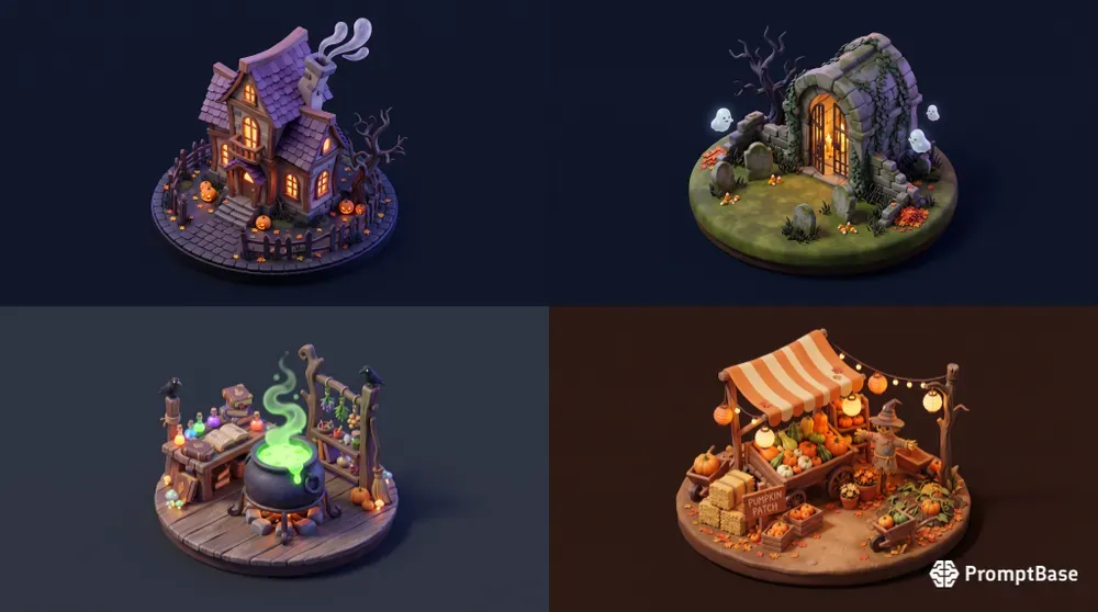 Cute 3D Isometric Halloween Game Assets
