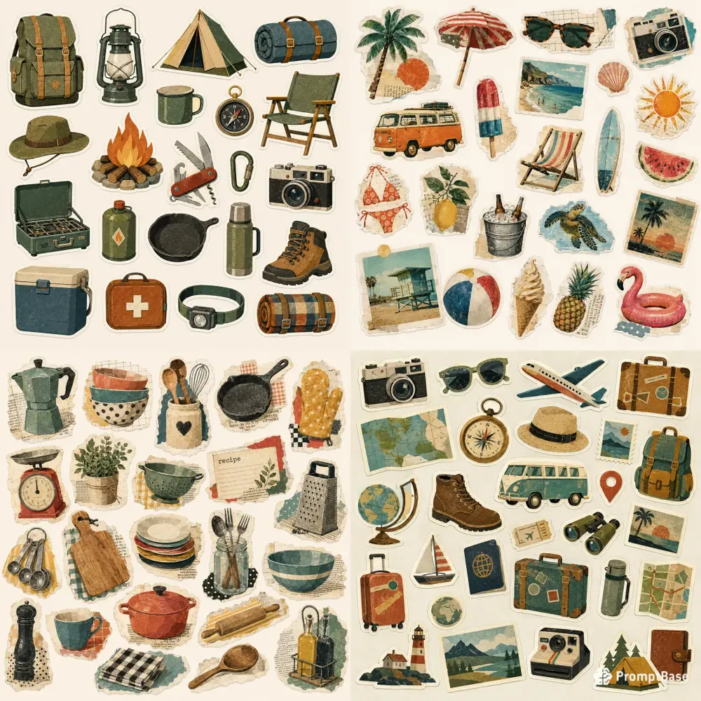Retro Collage Sticker Sheets