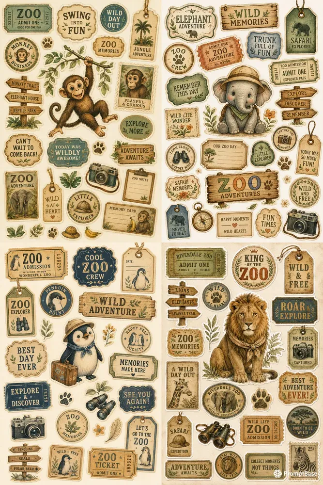 Vintage Zoo Memory Sticker Sheets