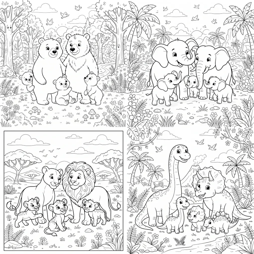 Adorable Animal Family Coloring Pages