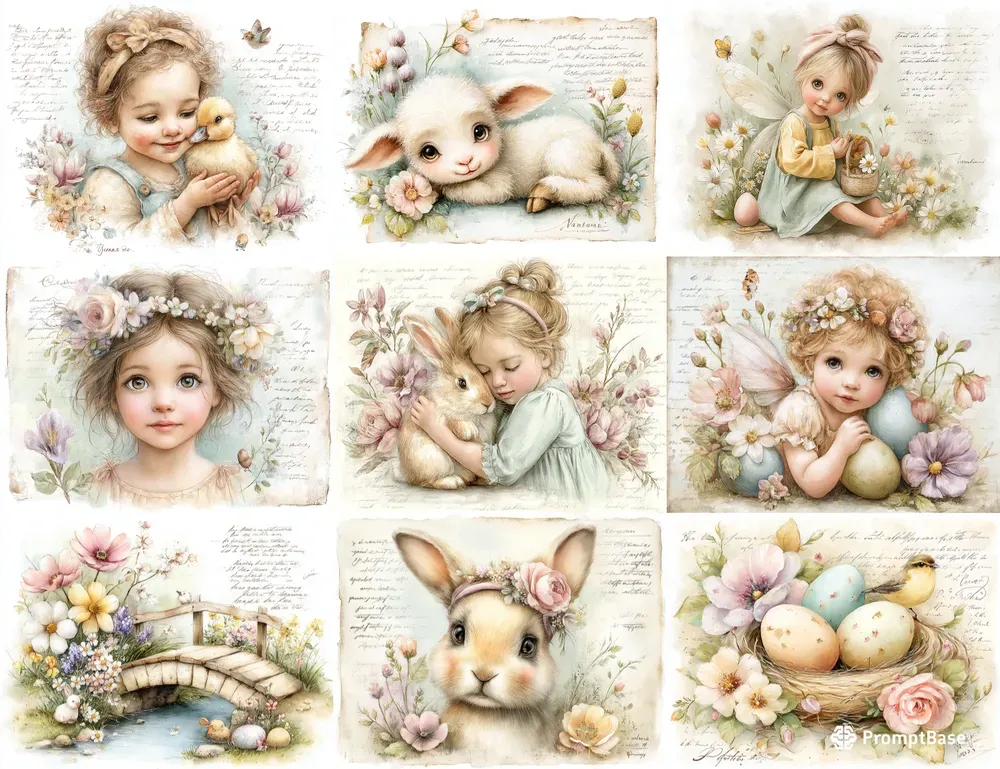 Vintage Easter Junk Journal Postcards