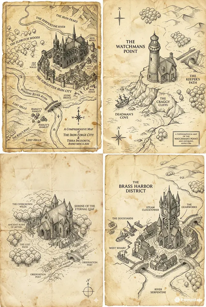 Antique Fantasy Map Architect Sketches