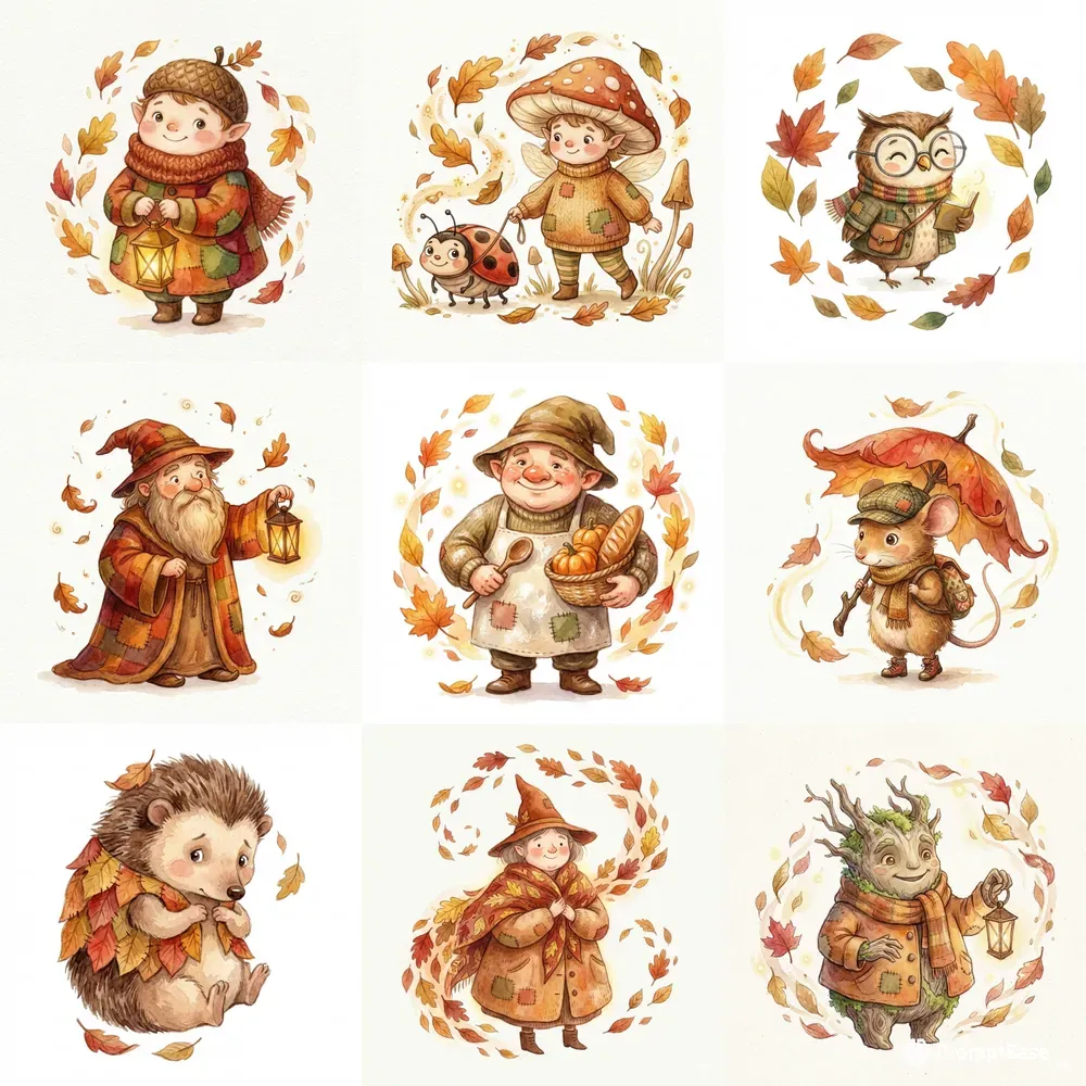 Whimsical Autumn Storybook Characters