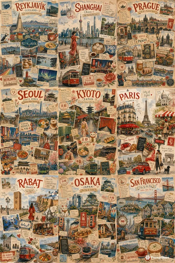 Whimsical Travel Collage Posters