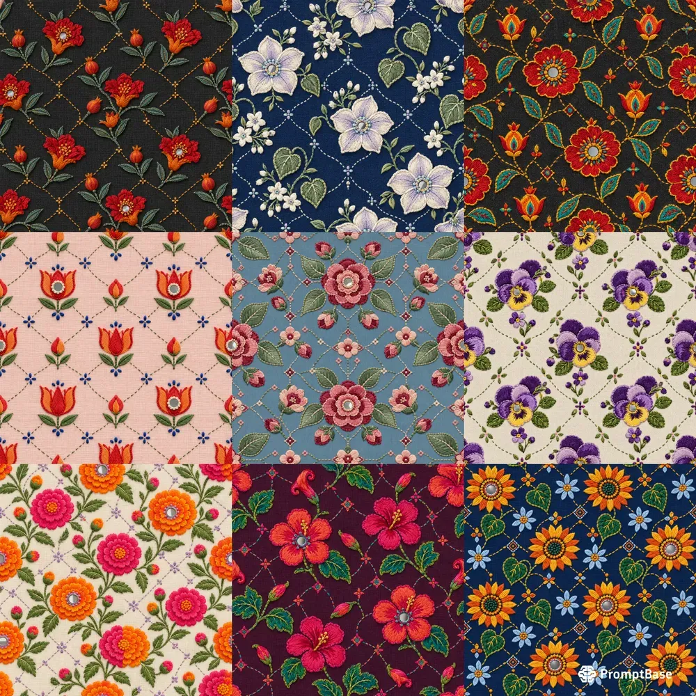 Embroidered Floral Seamless Patterns