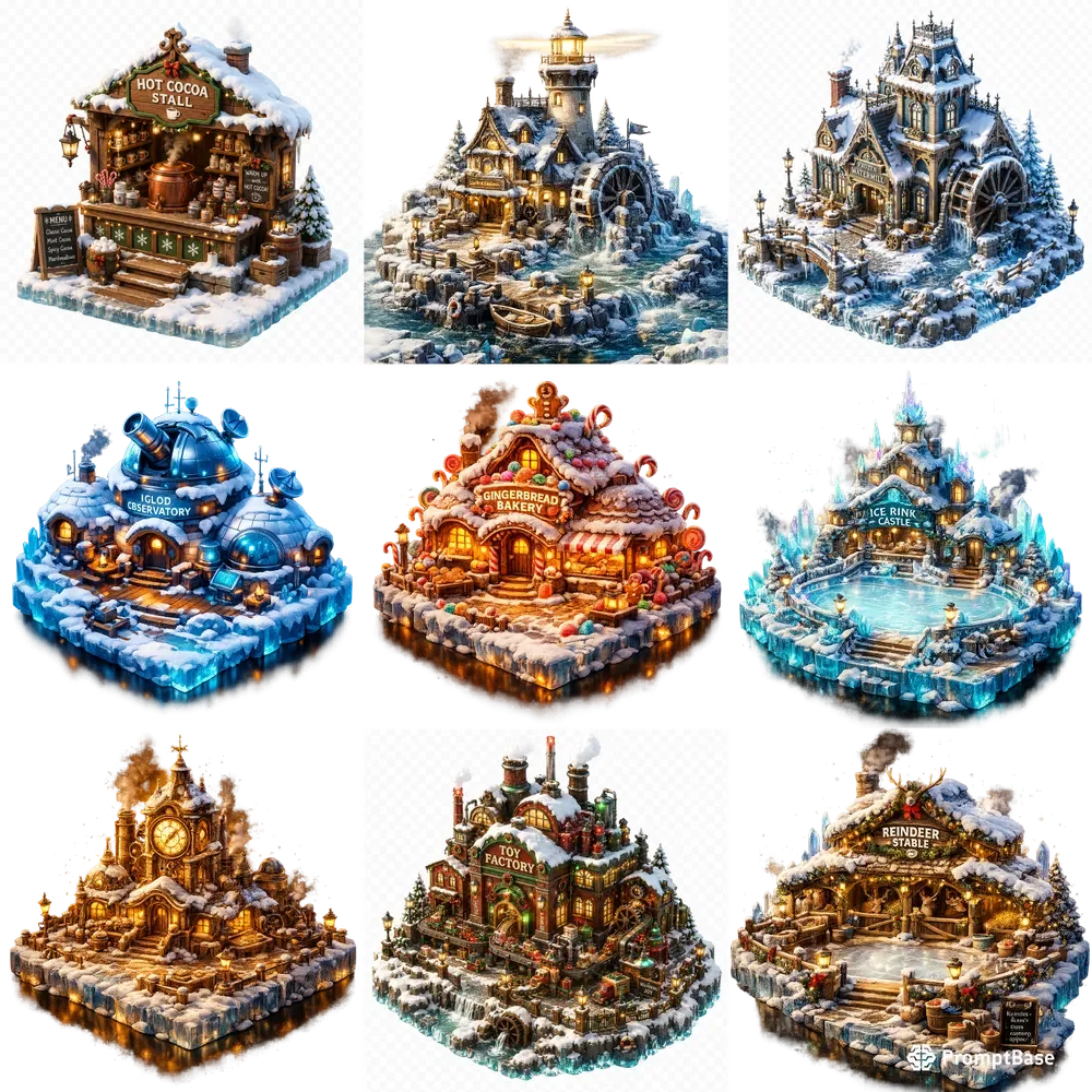 Whimsical 3D Winter Village UI Assets