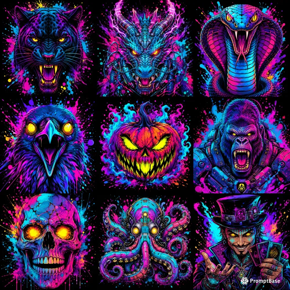 Neon Psychedelic Creature Portraits