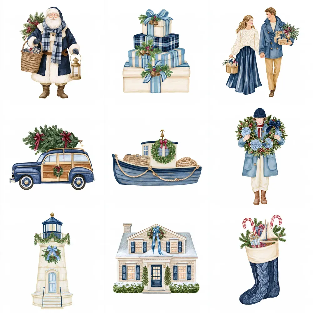 Coastal Christmas Watercolor Cliparts