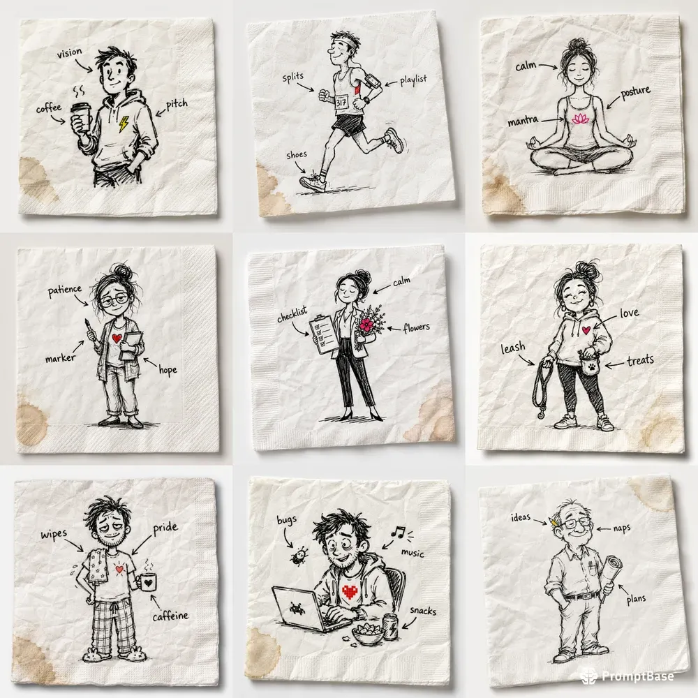 Felt Tip Napkin Doodle Sketches