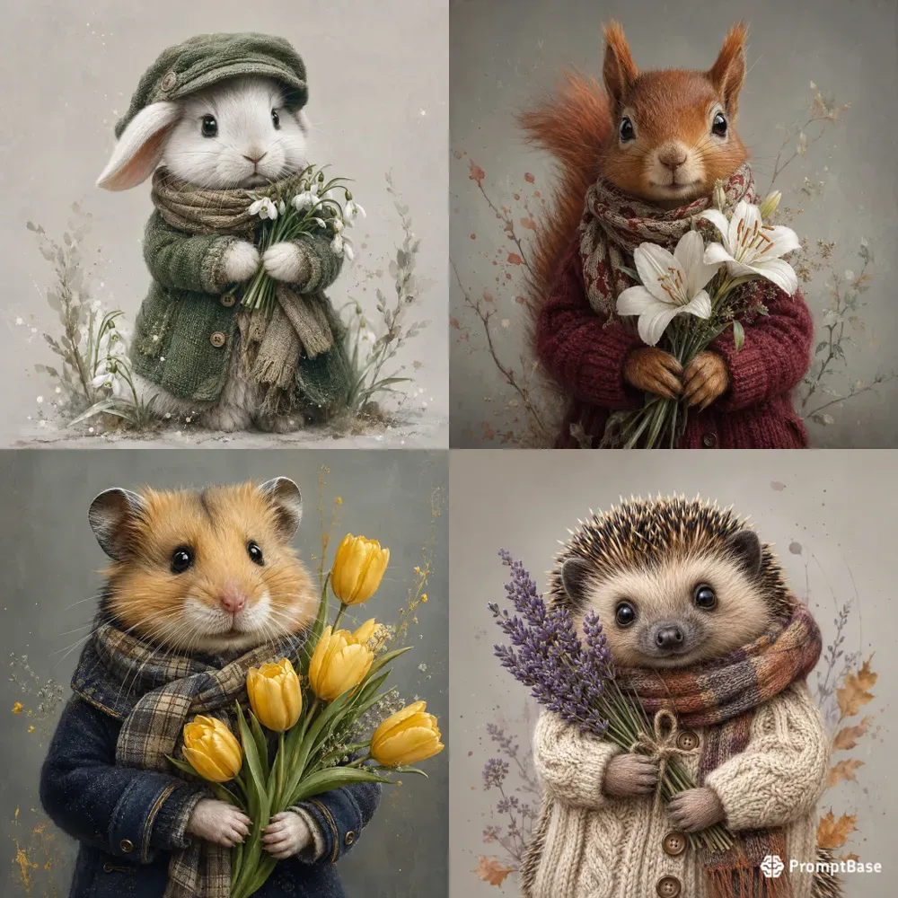 Whimsical Cozy Animal Portraits