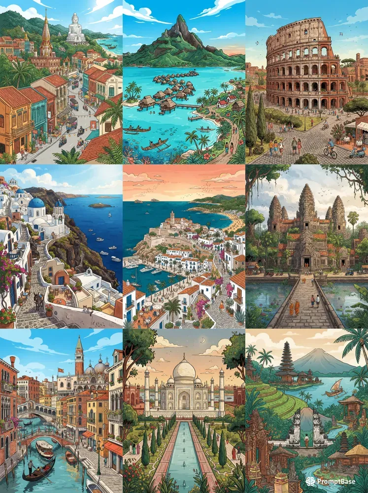 Handinked Vector Travel Posters