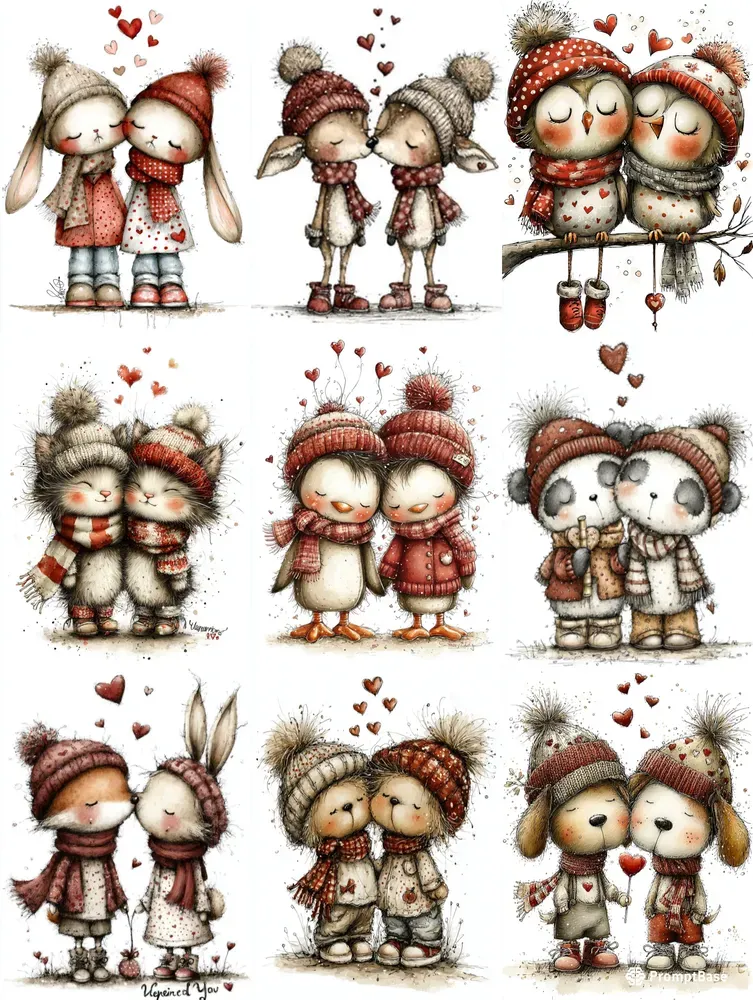 Sweet Valentine Animal Couples Clipart