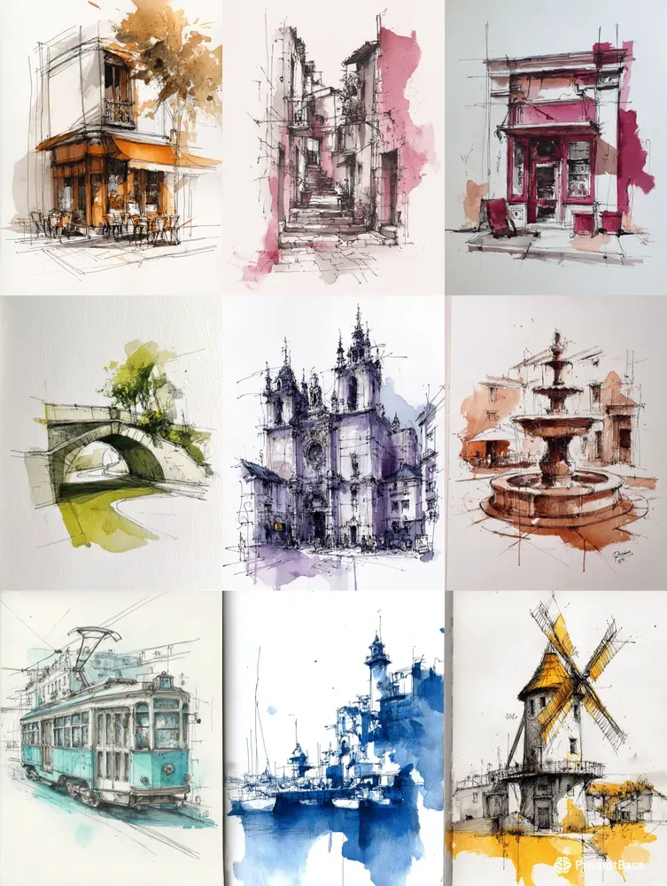 Urban Sketch Travel Art Prints