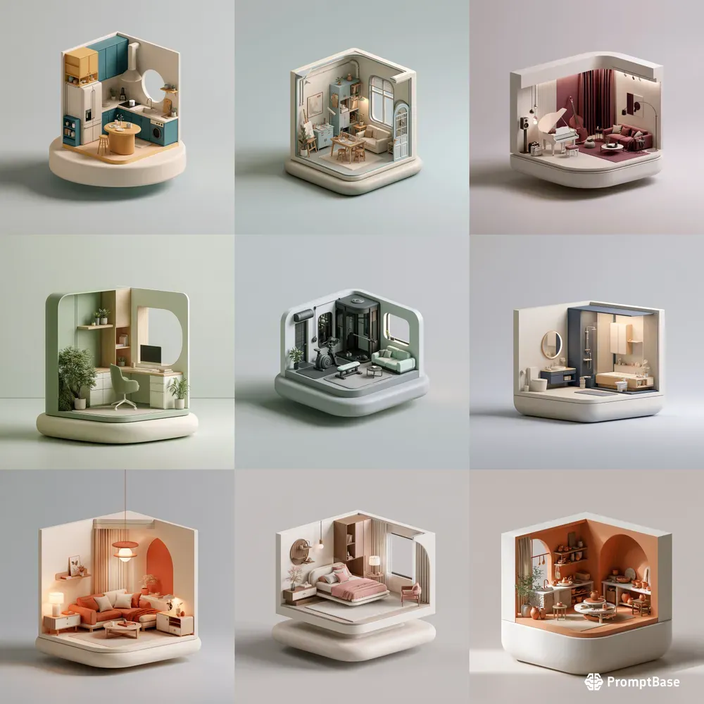 Isometric Cutaway Room Illustrations