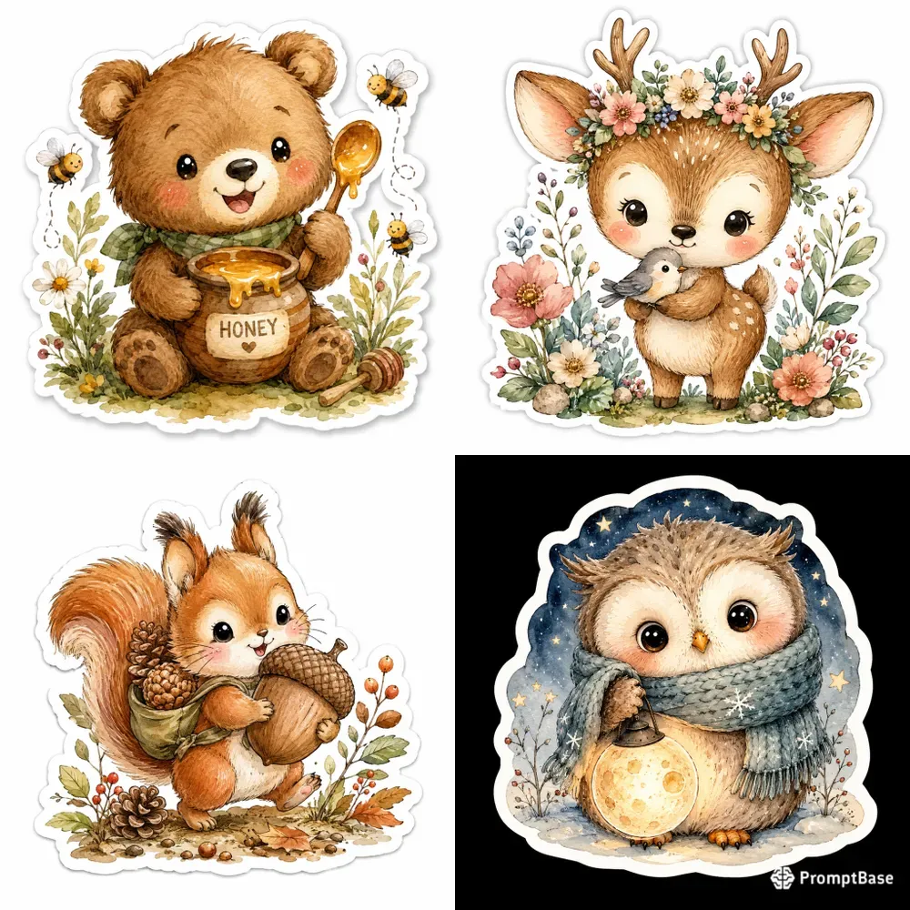 Cozy Woodland Sticker Animals