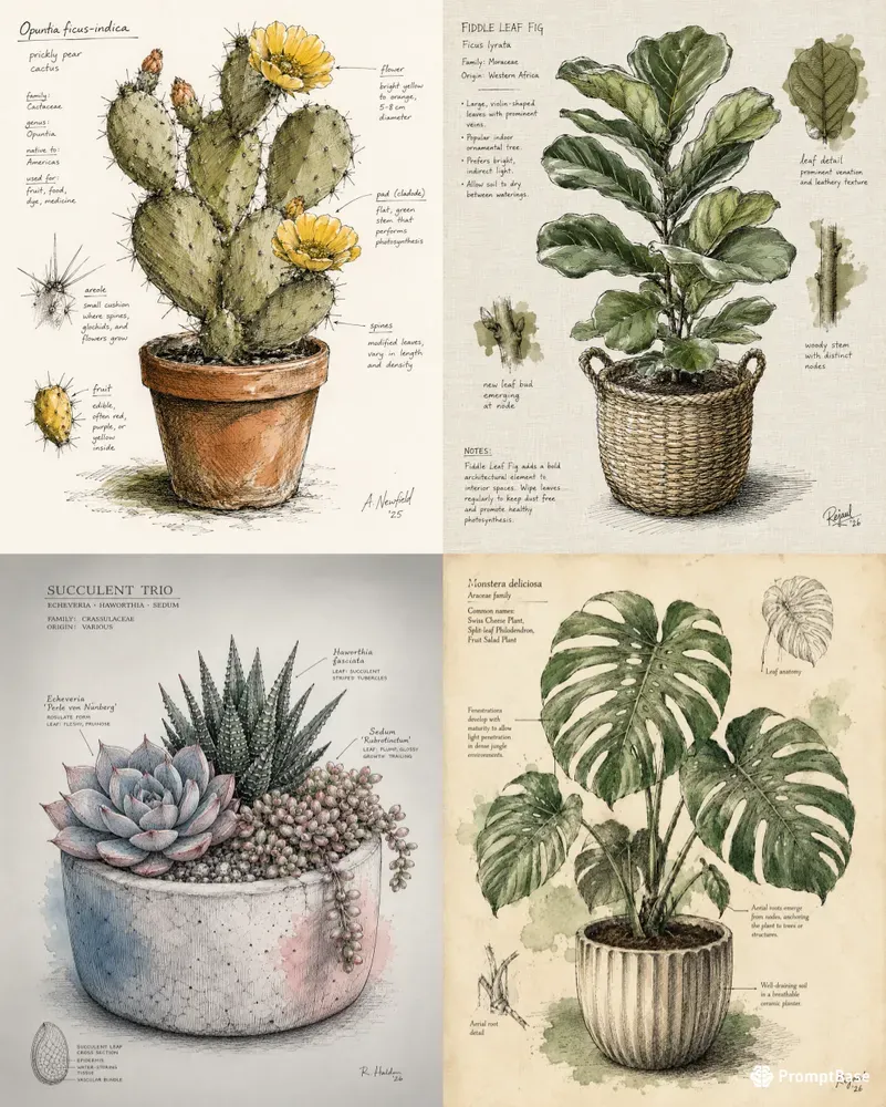 Ink Watercolor Botanical Sketches