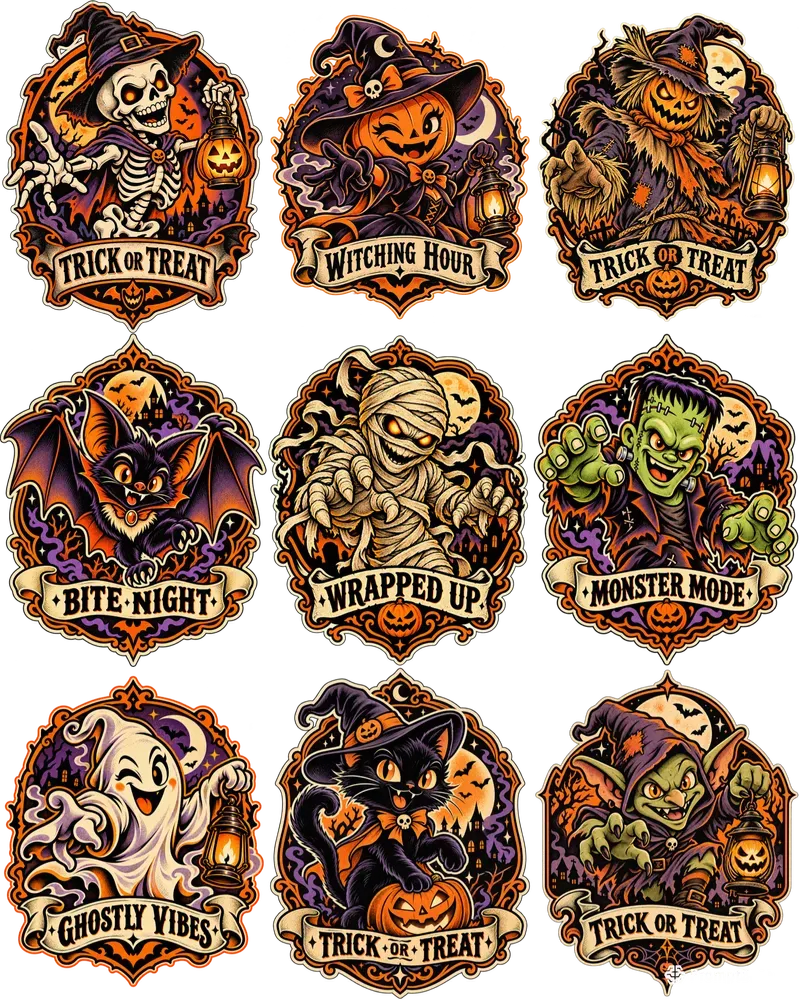Retro Halloween Mascot Badges