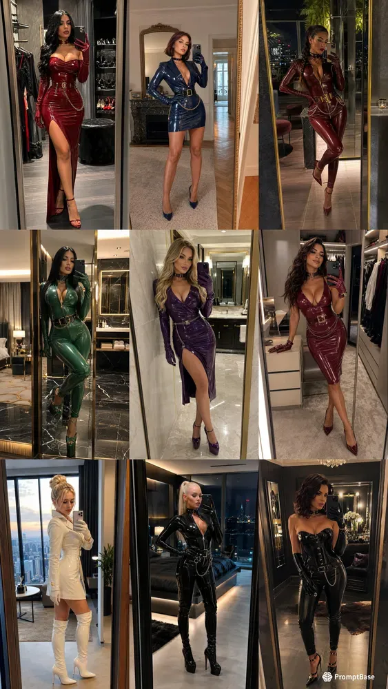 Mistress In Latex Suit Mirror Selfies