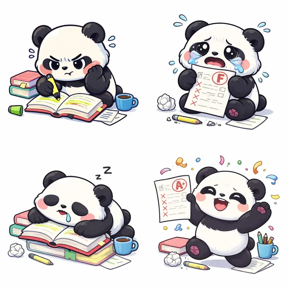 Cute Panda Student Sticker Style