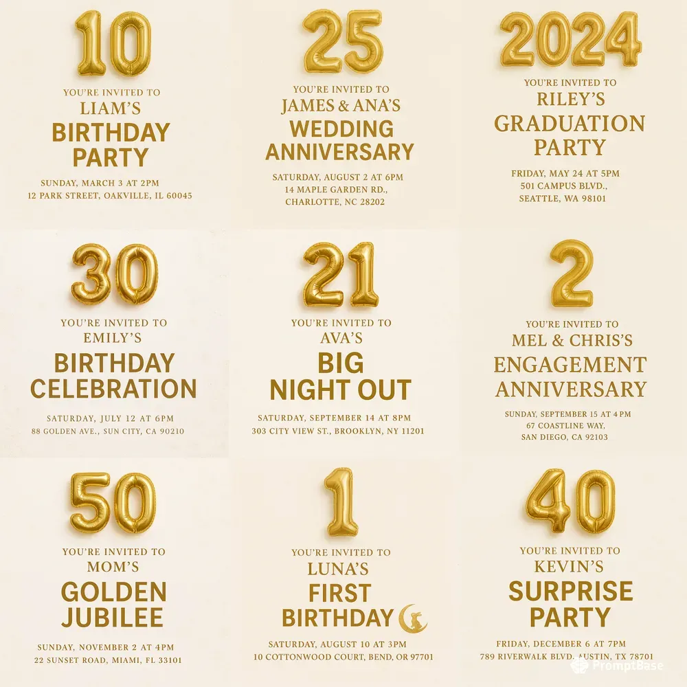 Elegant Gold Celebration Invites