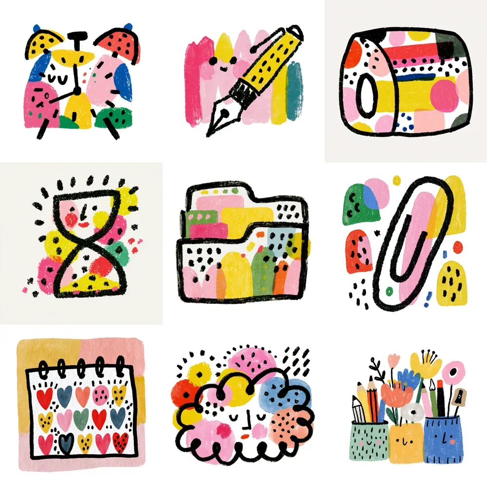 Productivity Planner Doodle Icon Stickers
