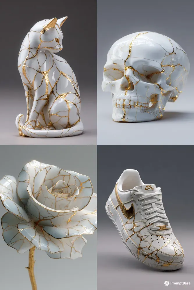Luxury White Kintsugi Objects
