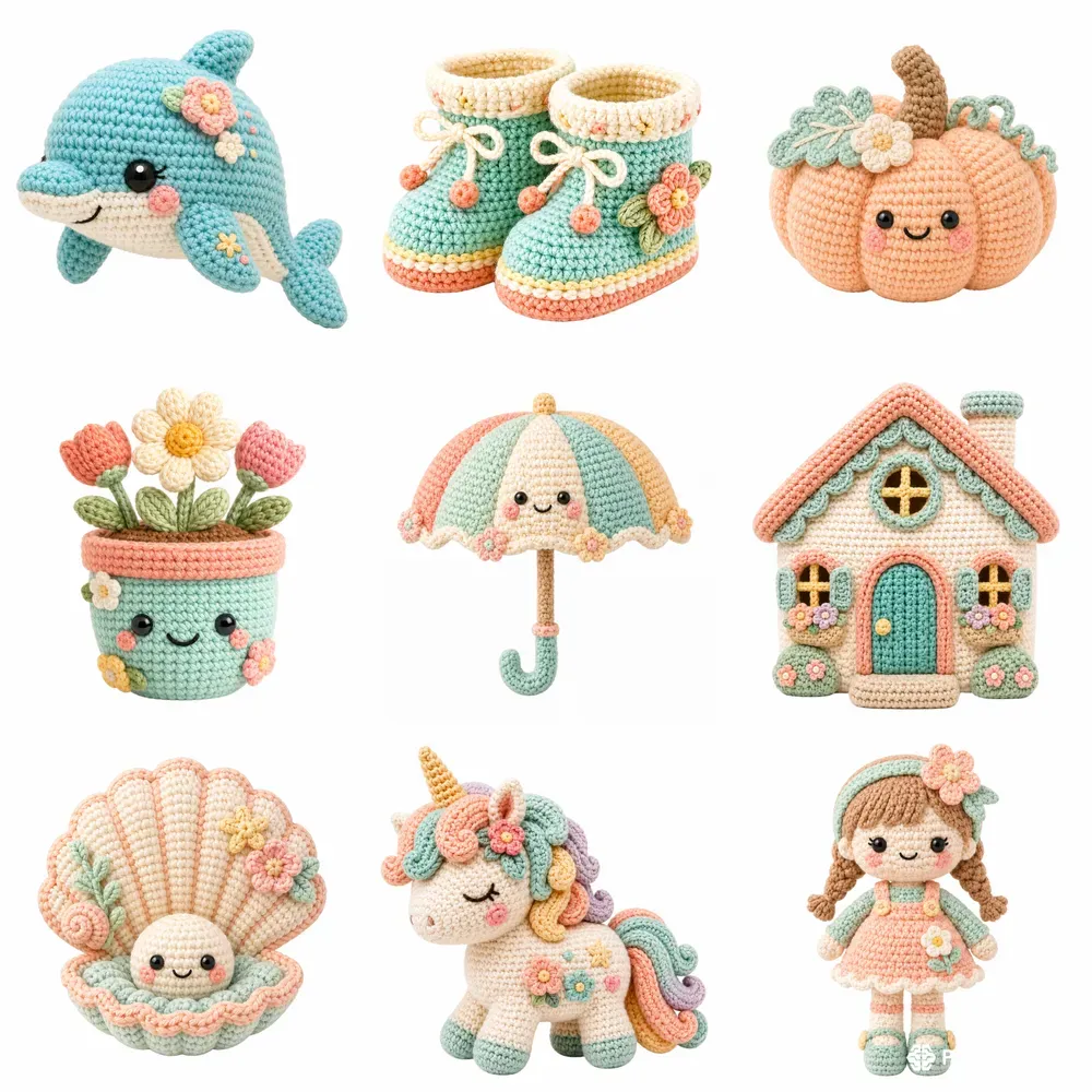 Cute Knitted Crochet Style Cliparts