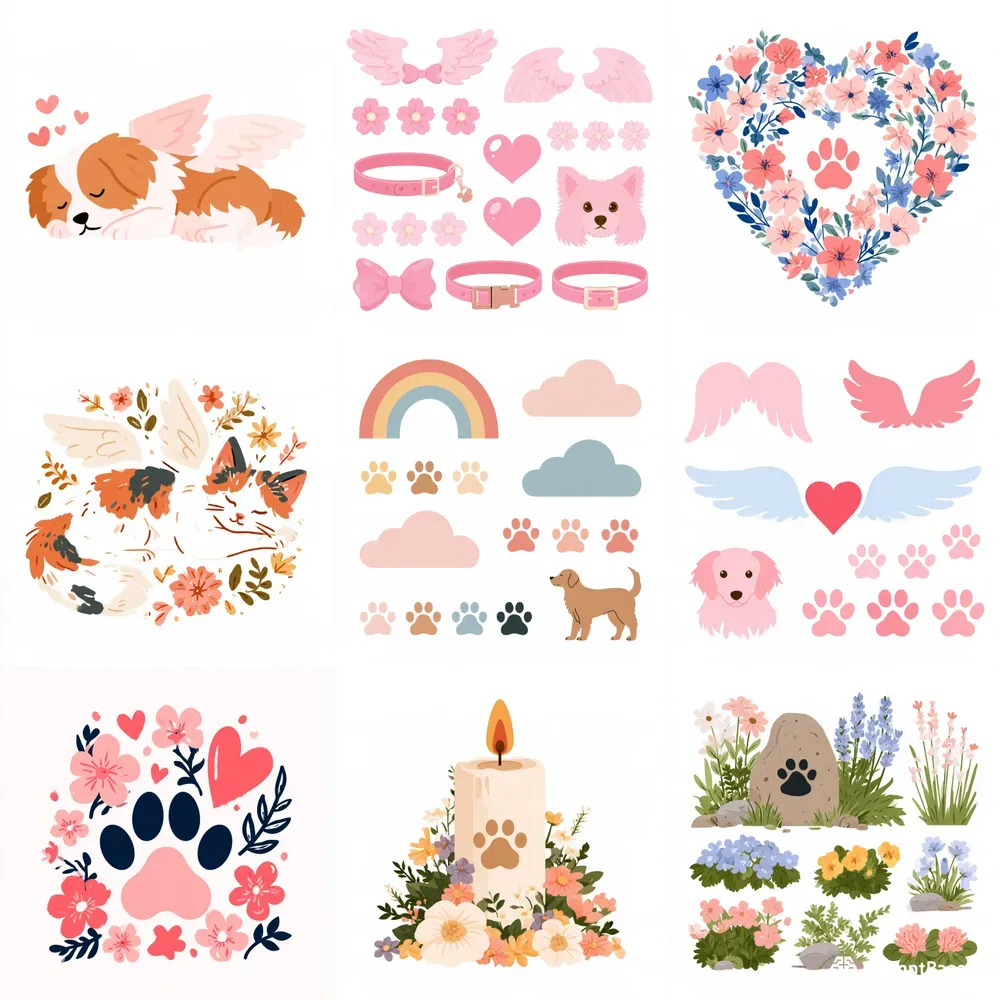 Rainbow Bridge Pet Memorial Clipart Sets