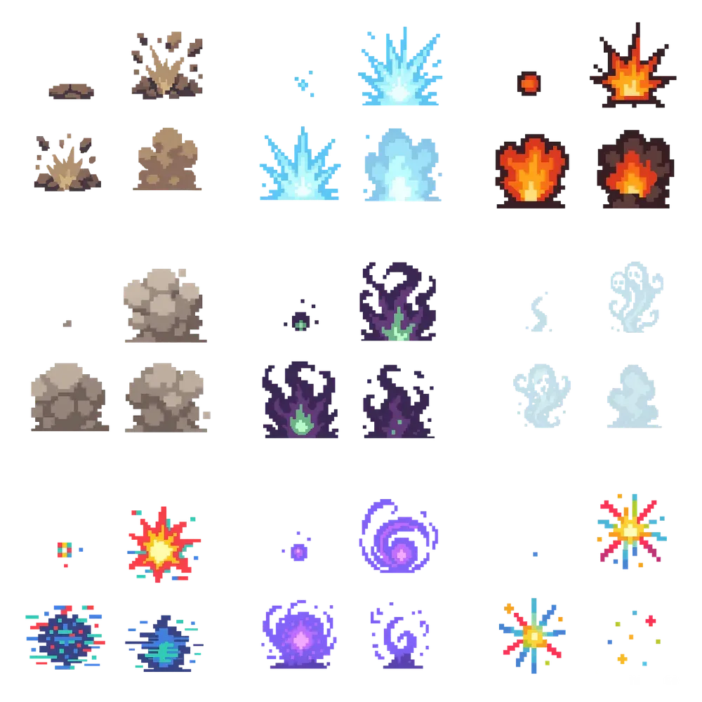Pixel Art Explosion Animation Sets