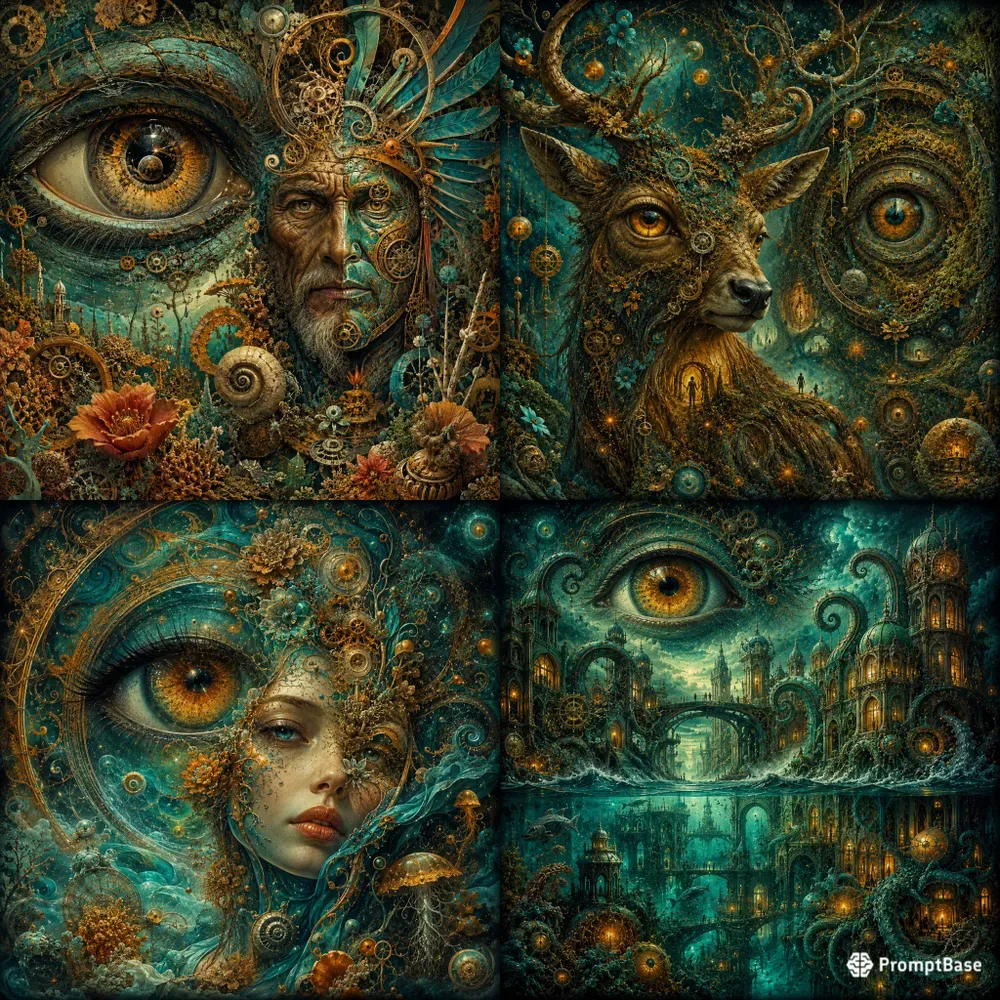 Teal Dreams Surreal Fusion Worlds