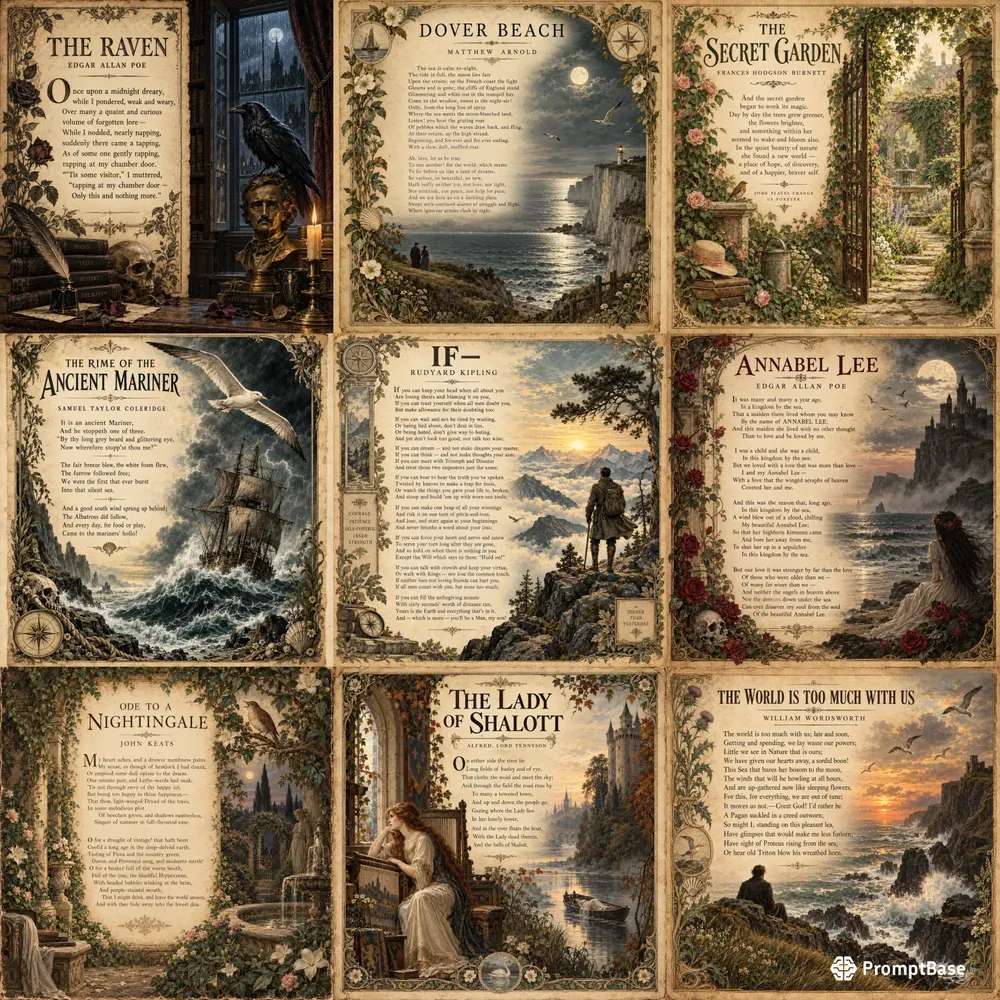 Antique Literary Poetry Posters Vintage