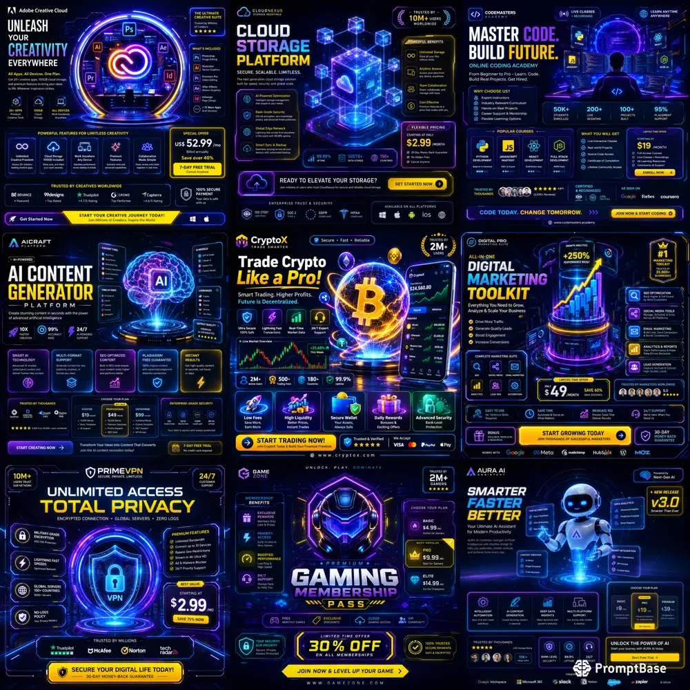 Premium Neon Tech Promo Poster Packs