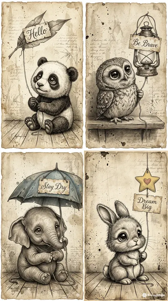 Vintage Bigeyed Animal Sketch Art