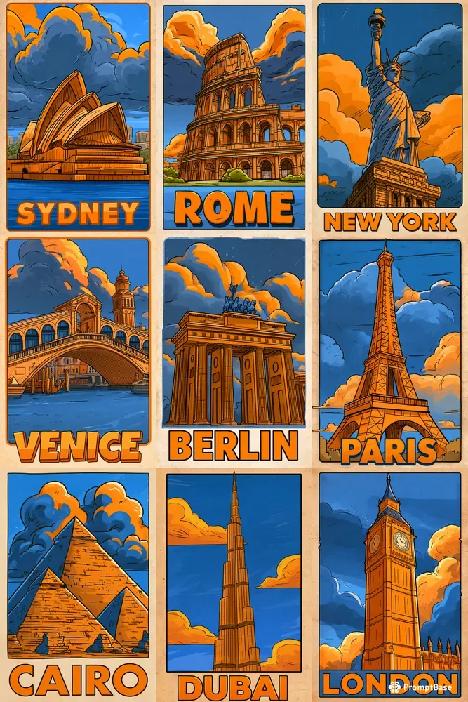 Retro Comic City Travel Posters