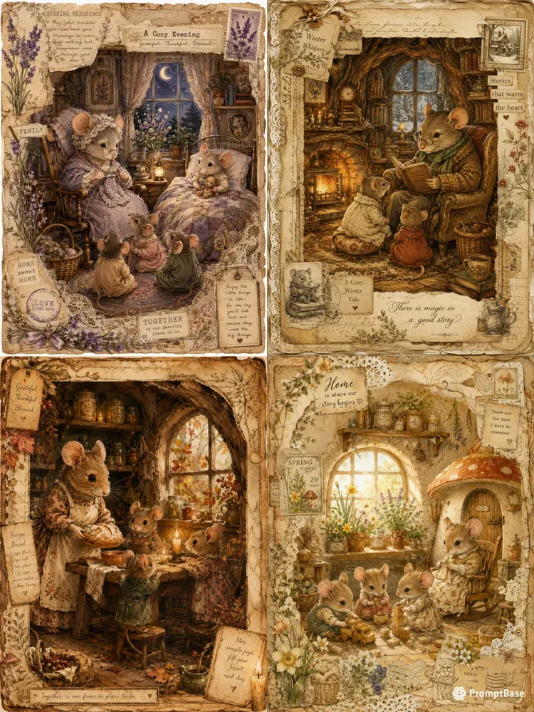 Cozy Mice Family Junk Journal Pages