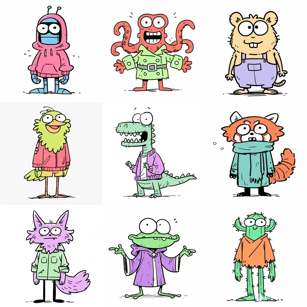 Quirky Cartoon Animal Doodle Characters