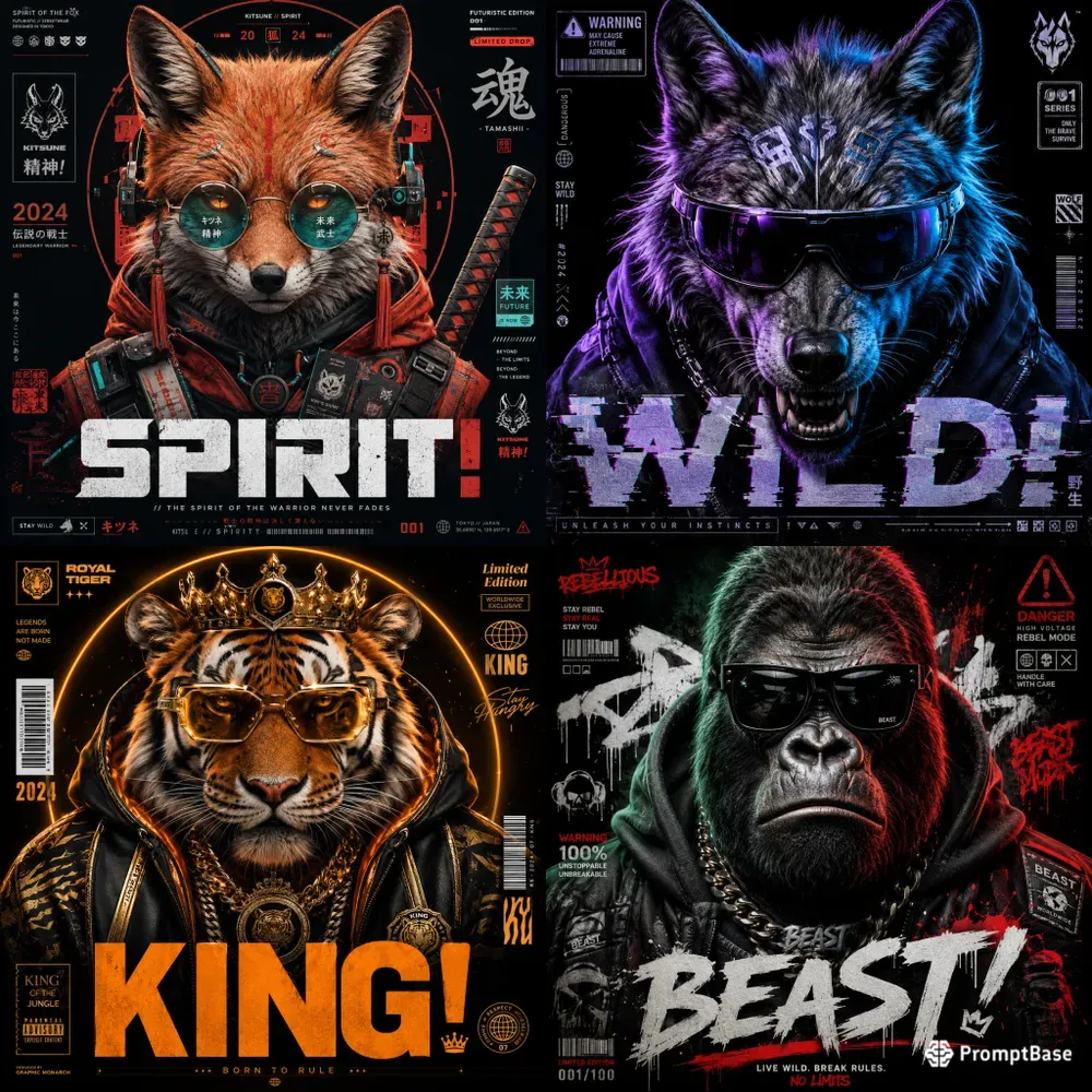 Neon Mood Animal Streetwear Posters