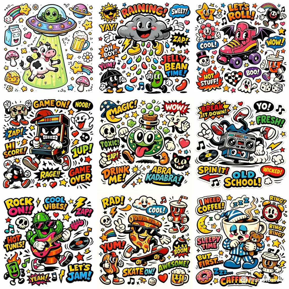 Retro Popart Mascot Sticker Sheets