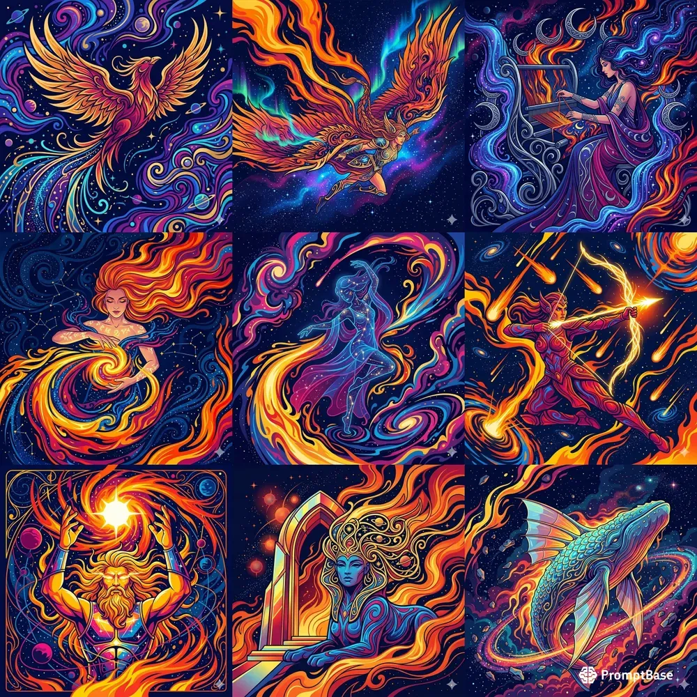 Cosmic Fire Divinity Vector Illustrations