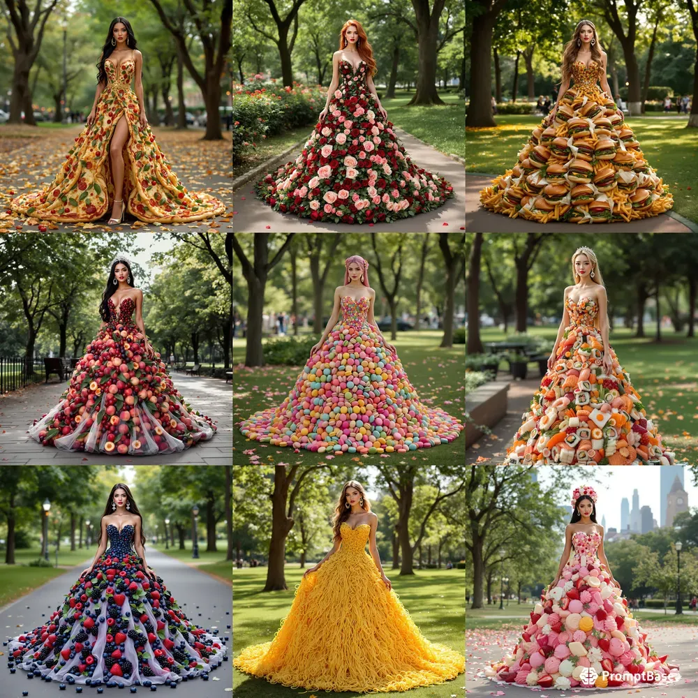 Girls Models In Dresses Made Of Food