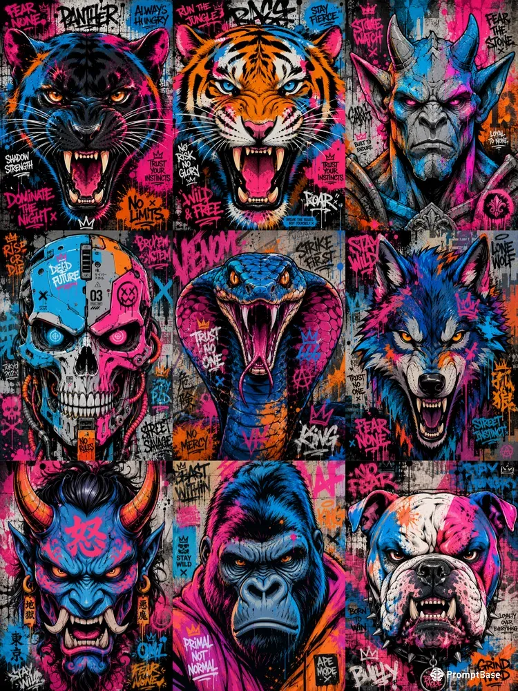 Vibrant Urban Graffiti Street Art Mascots