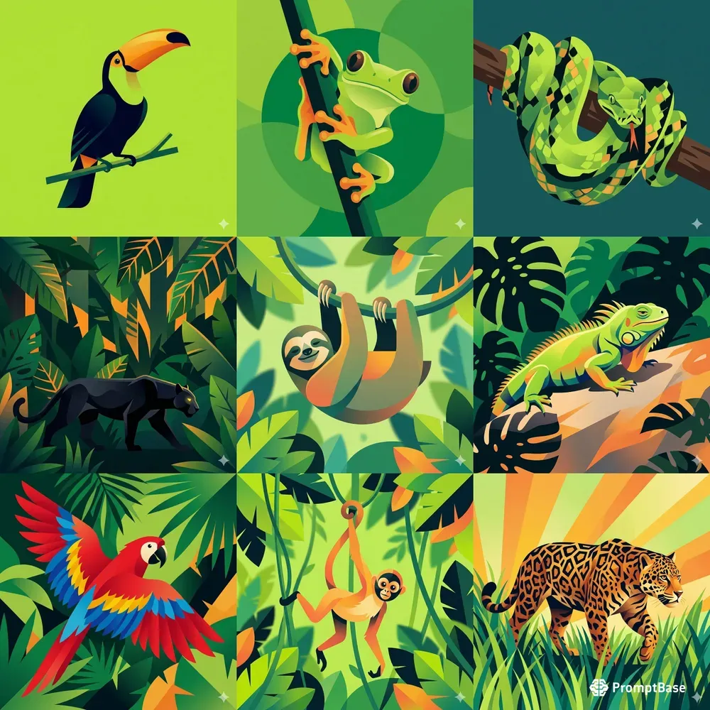 Tropical Animal Flat Vector Illustrations