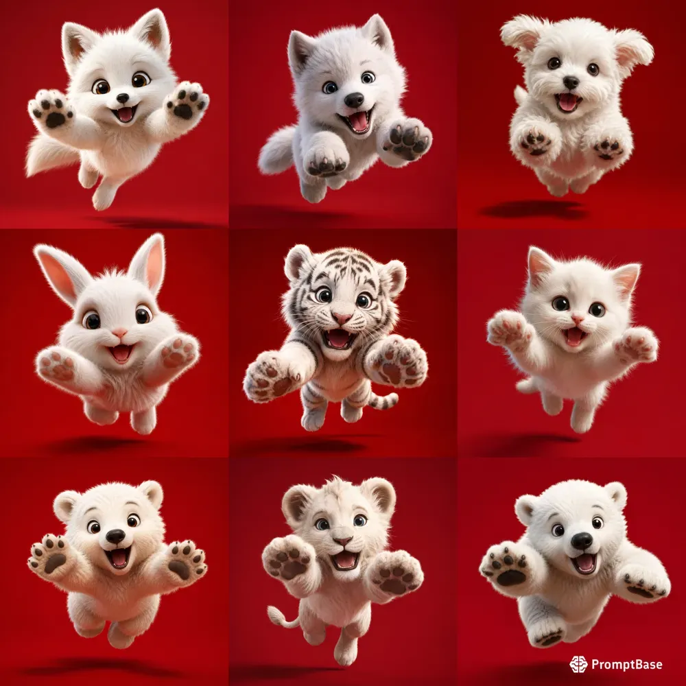 Cute White Baby Animal Jump Art Style