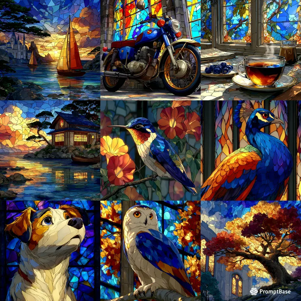 Stained Glass Anime Mosaic Illustrations