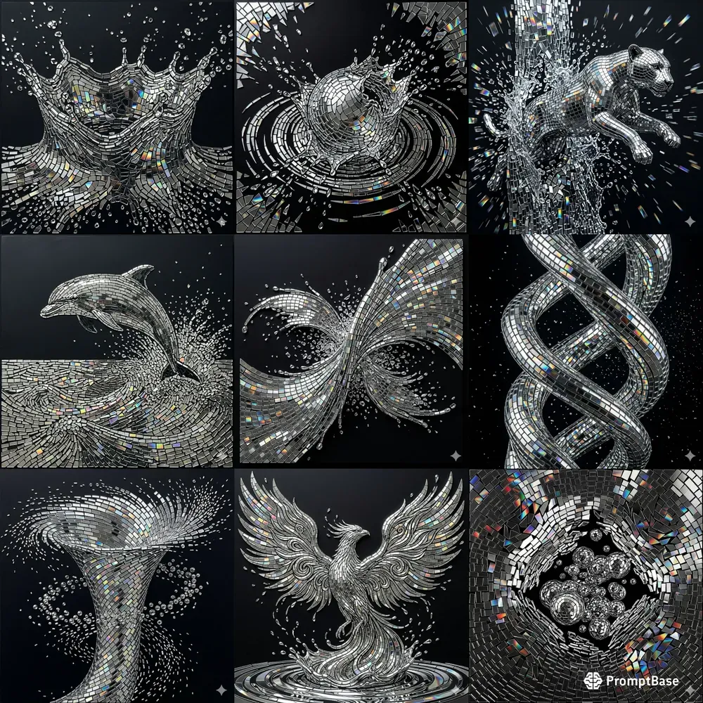 Mirrored Micromosaic Liquid Splashes